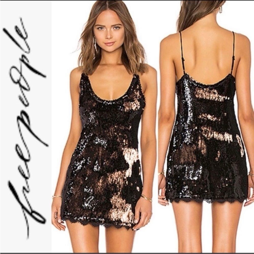 Free People Black & Rose Gold Sequin Dress